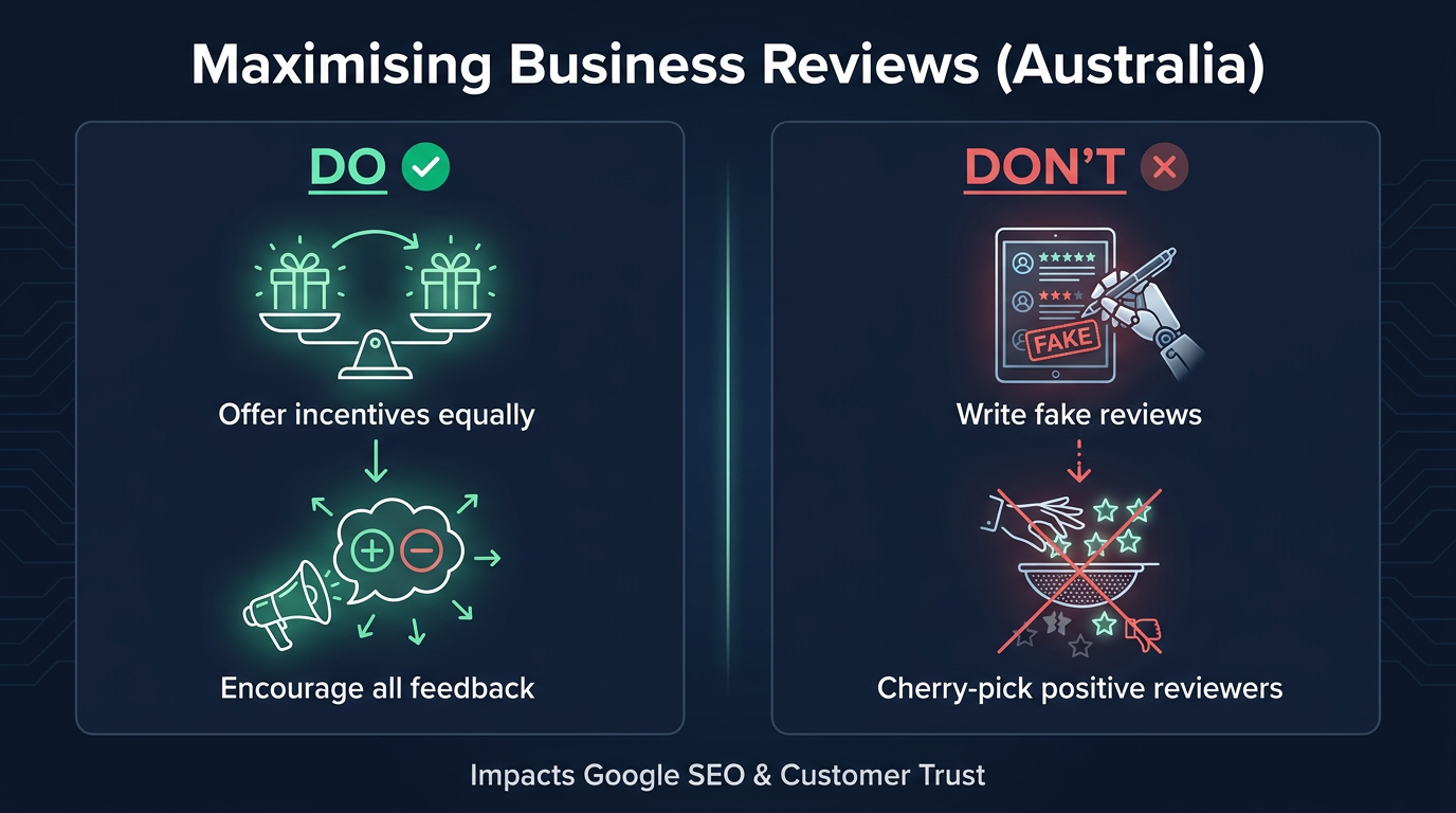 Diagram showing do's & don'ts for Australian business reviews and social proof