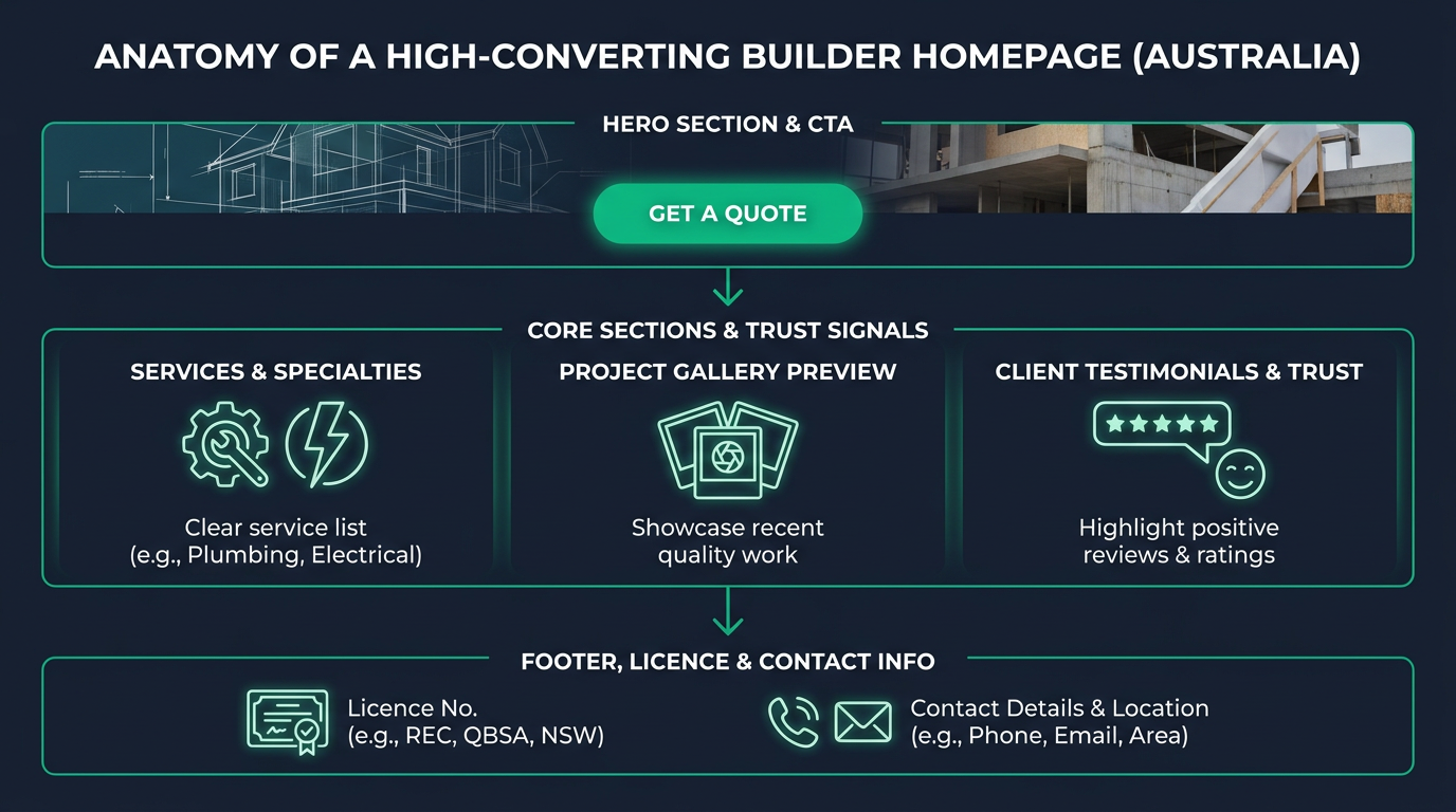 Anatomy of a high-converting builder website homepage for tradie websites Australia