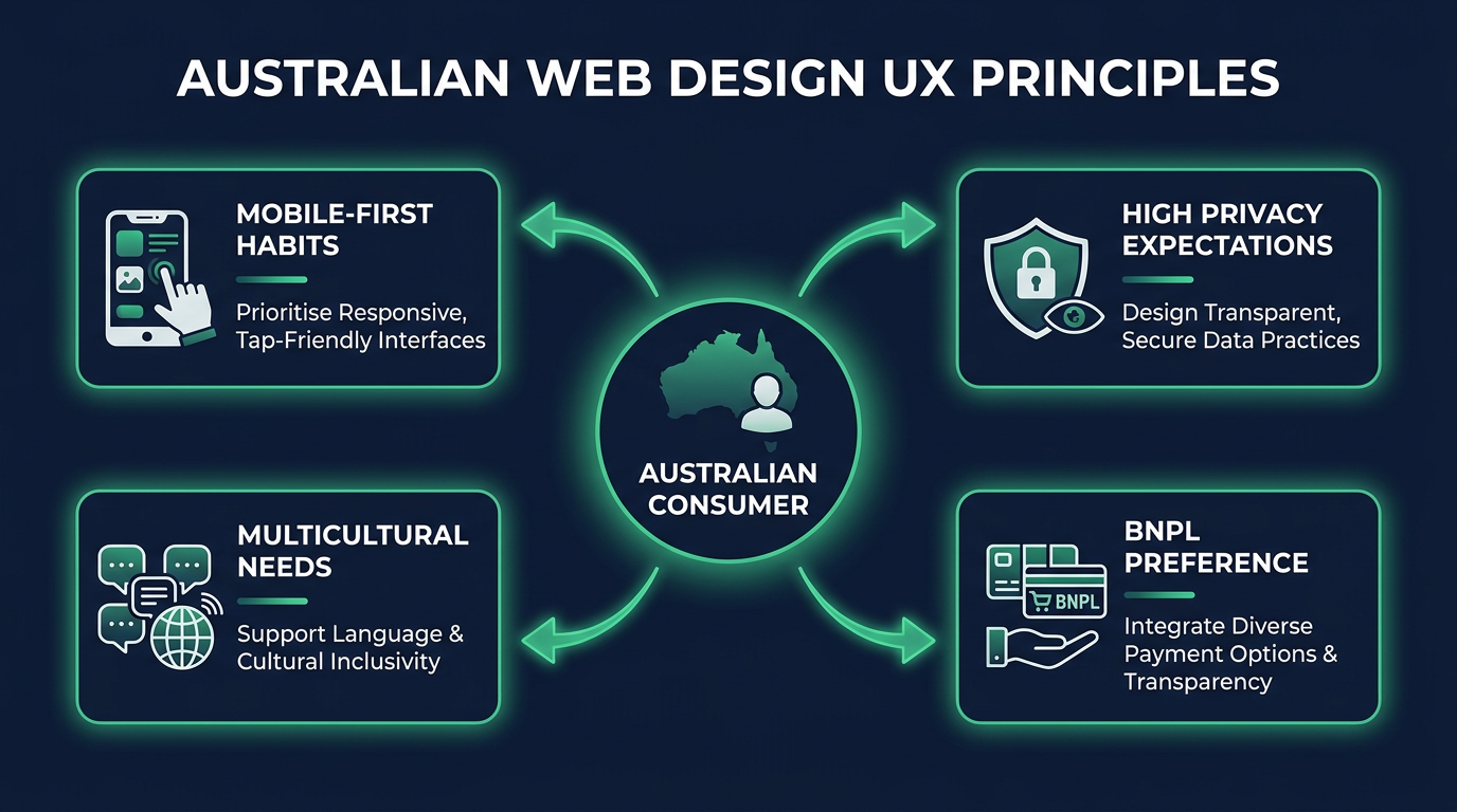 Key Australian consumer behaviours impacting UX design: mobile-first, privacy, multicultural needs, BNPL