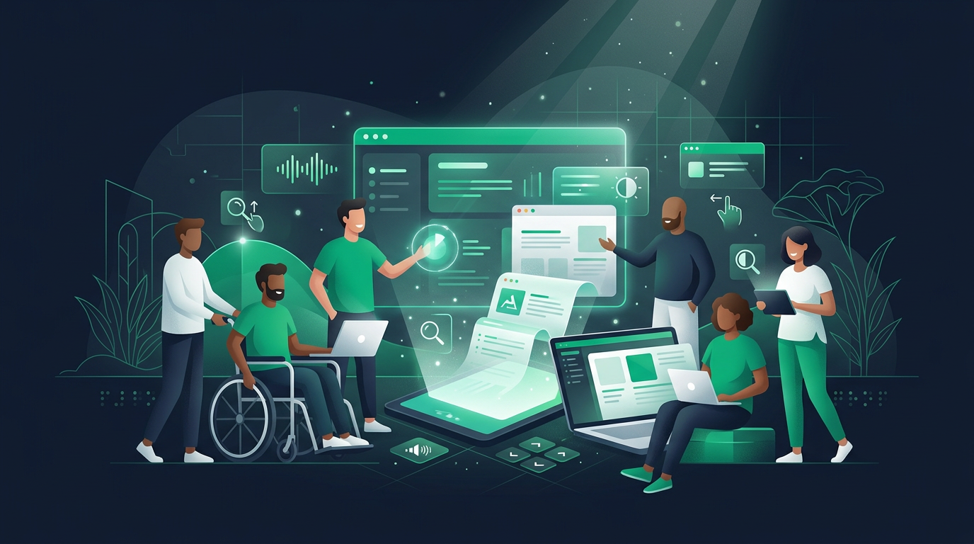 Diverse Australians using laptops and tablets, showcasing inclusive web design for all.