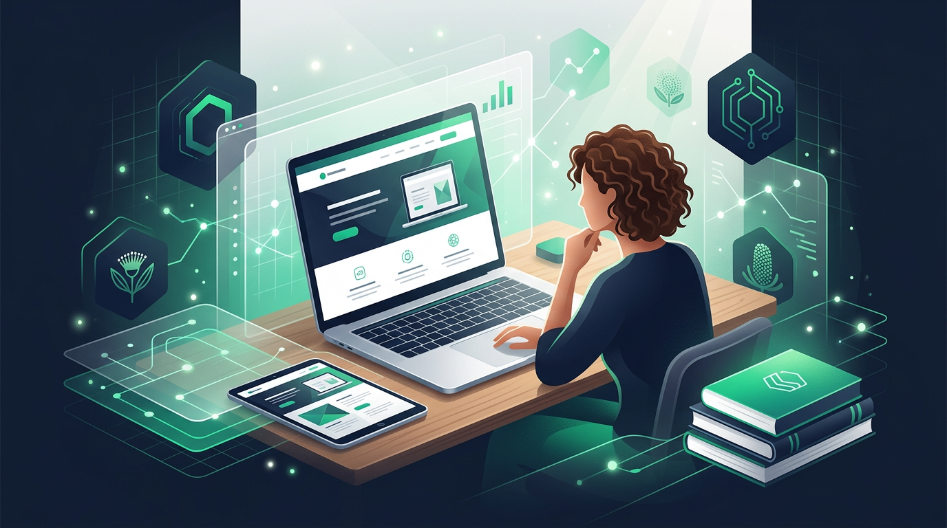 Australian small business owner reviewing website design mockup in modern studio, related to Australian website design prices