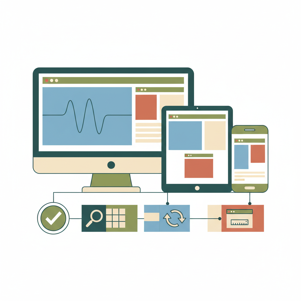 Illustration checklist for testing responsive web design across devices in Australia.