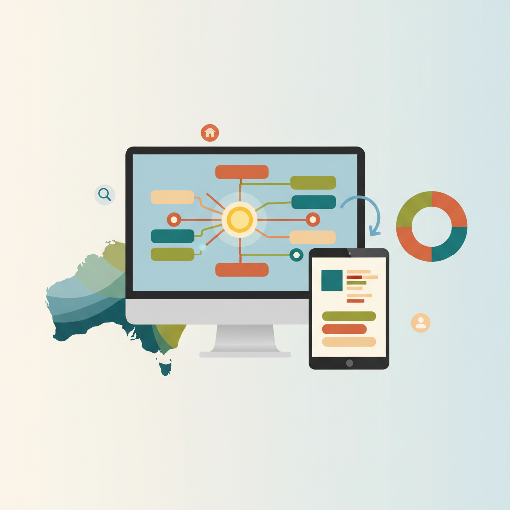 Illustration of website navigation menu options for Australian small businesses.